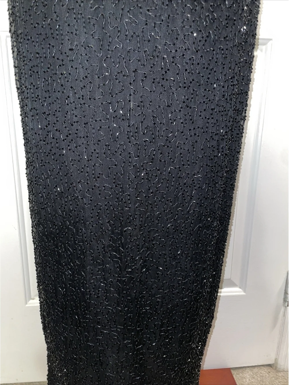 Laurence Kazar NewYork 100% Sequin Silk Dress Black Floral Small Formal Lined